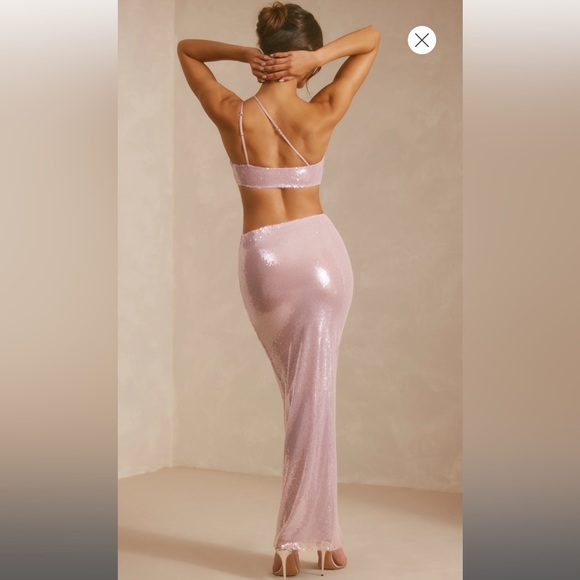 Sheer Sequin One Shoulder Cut Out Maxi Dress in Lilac - Picture 2 of 4